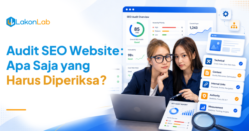 Panduan audit SEO website untuk marketing manager: technical, content, internal link, authority, measurement, dan cara memprioritaskan temuan.